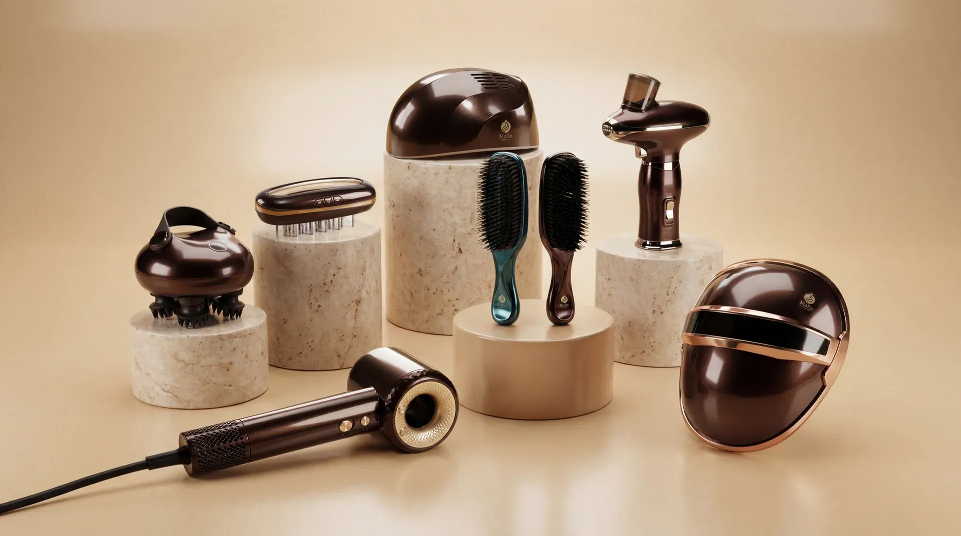 MaRe dryer, brushes, red light and massage tools